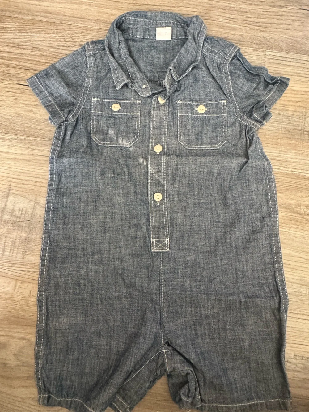 GAP Chambray Short-Sleeve Romper in Denim Blue